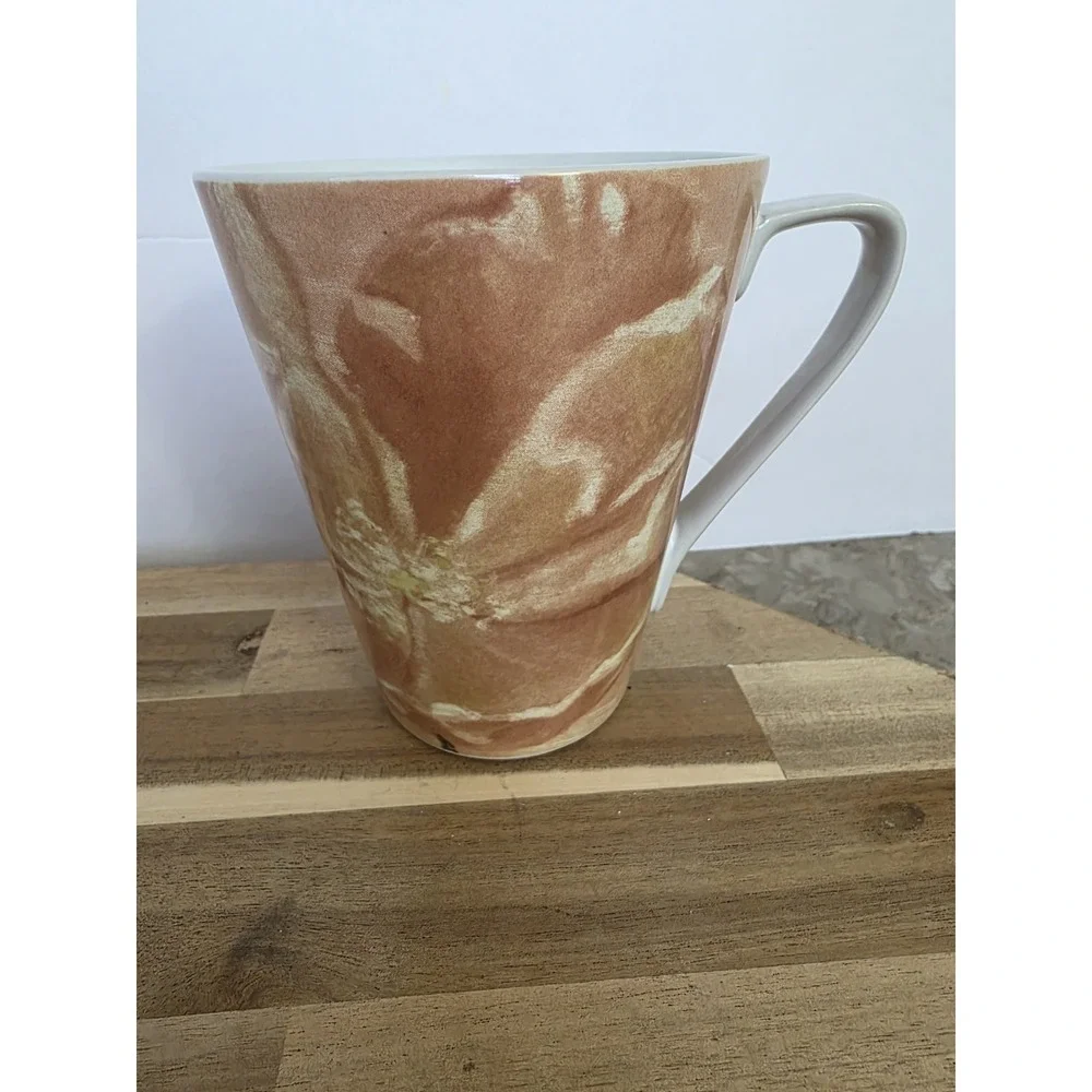 Pier 1 Stoneware Watercolor Blooms Set Of 4 Coffee Mugs Whimsical Cottage Floral